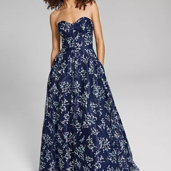 Blondie Nites Dresses & Skirts - Blondie Nites Strapless Navy Floral Dress